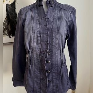 Chico's Platinum Blue Military Style Denim Jacket Size Small